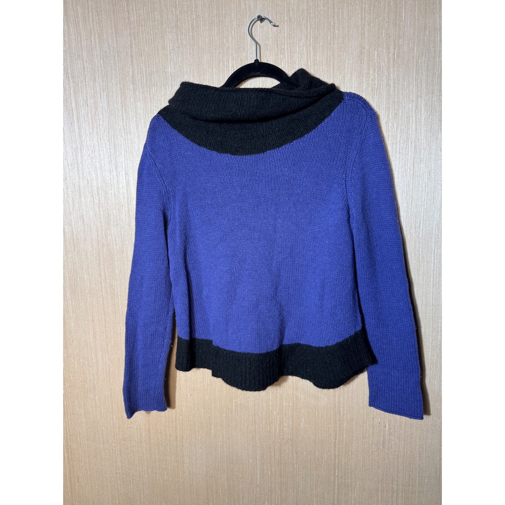 Eileen Fisher Yak Wool Cowl Neck Sweater Purple Black Colorblock XS Relaxed Fit